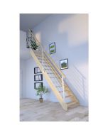 Raumspartreppe Korfu in gerader Ausführung aus Fichte - ohne Setzstufen - mit Design-Geländer-Edelstahl links